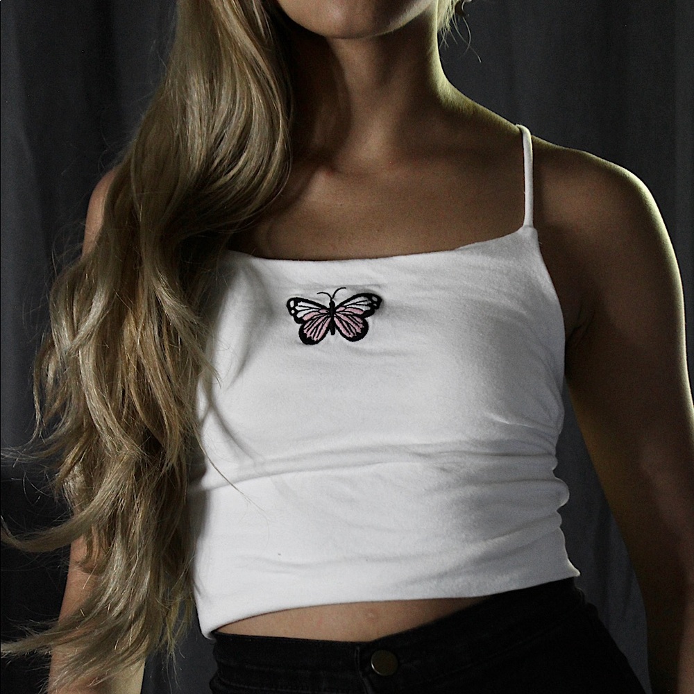 White Crossback Crop Tank